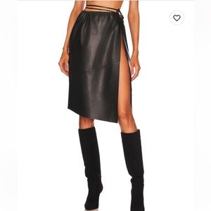 Lamarque Marissa Leather Tie Skirt, Black, S